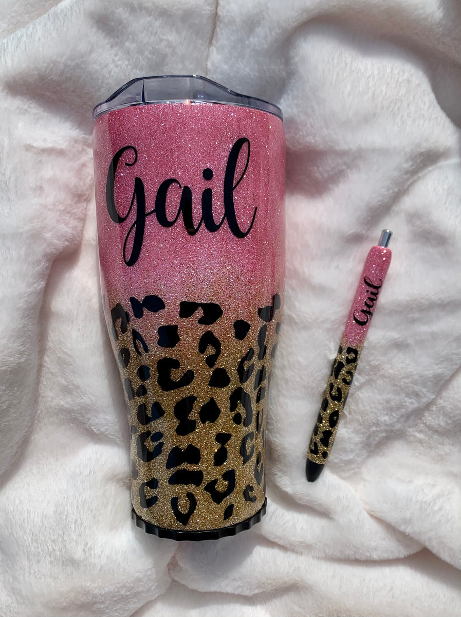 Custom Personalized Rose Gold And Pink Glitter Tumbler Cup With