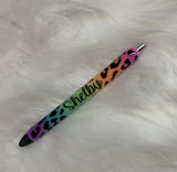 Glitter Rainbow Leopard Pen | Personalized Gel Pens | Custom Epoxy Glitter Pens | Glitter Leopard Pen