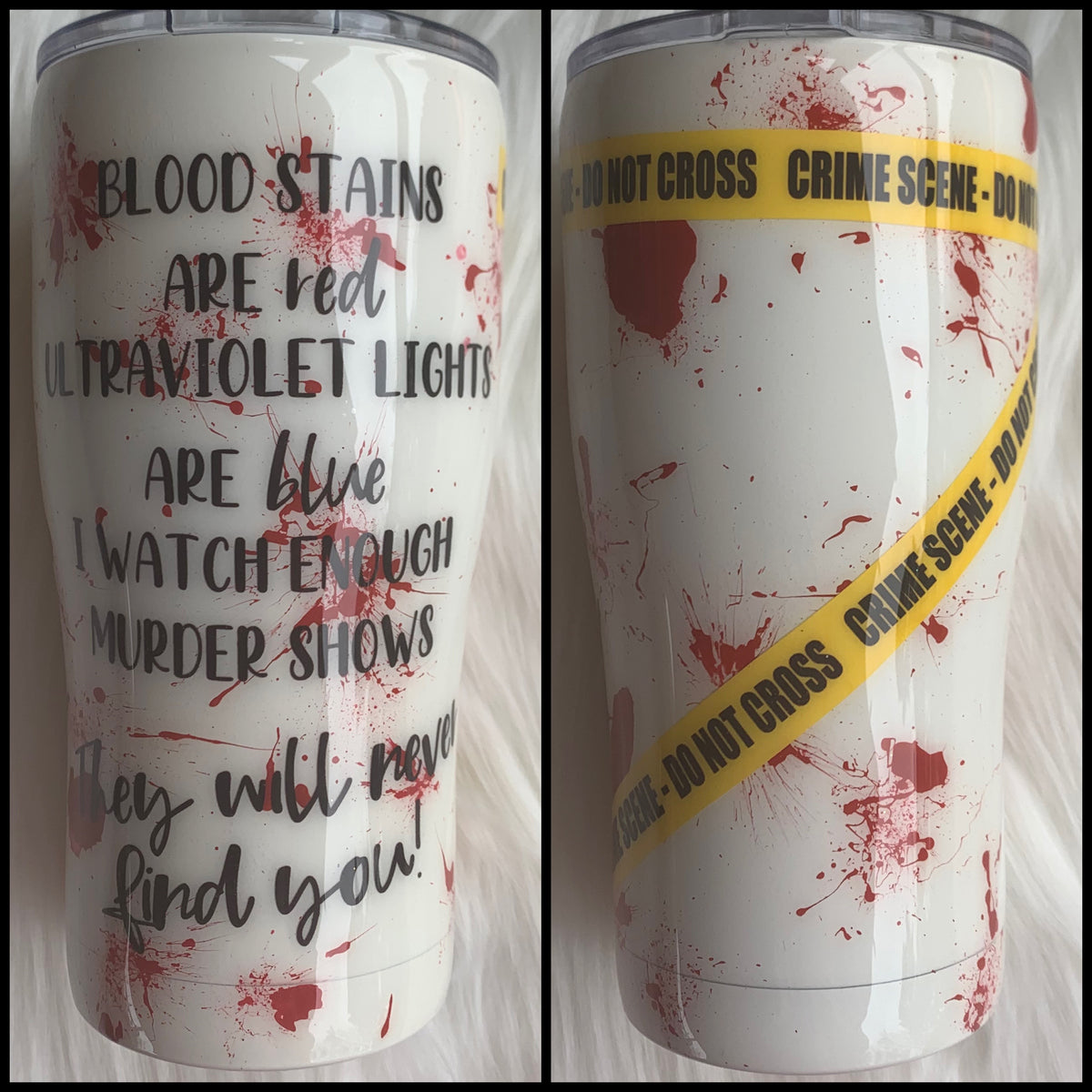 Custom 24 oz Insulated Tumbler Cup With Lid - Crime Scene Do Not Cross -  New