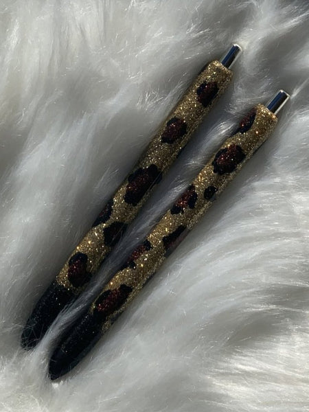 Glitter Personalized Gel Pens | Custom Epoxy Glitter Pens | Glitter Leopard Pen