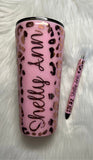 Light Pink/Rose Gold Leopard Tumbler & Pen Set | Custom Tumber | Personalized Tumbler | Leopard Tumbler
